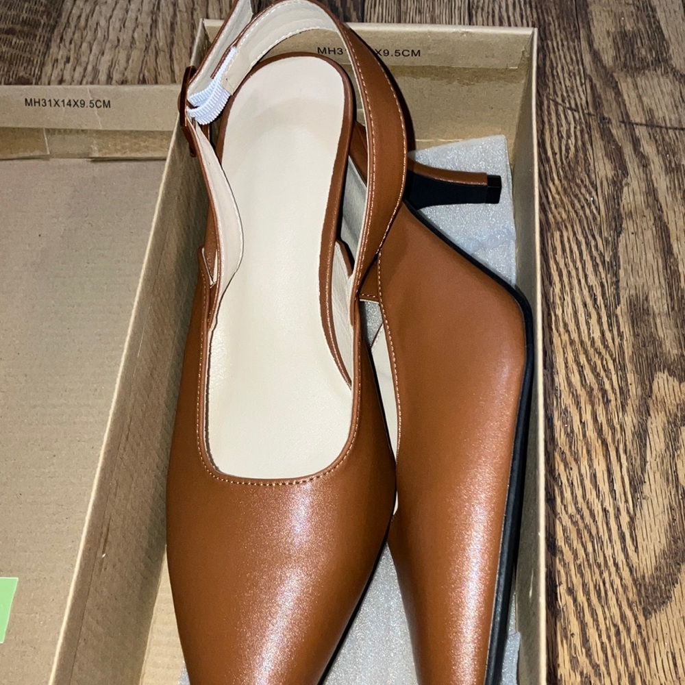 SHEIN Brown Slingback Pointed Toe Heels